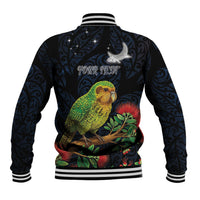 New Zealand Kakapo Matariki Personalised Baseball Jacket Pohutukawa Flower Galaxy Maori Pattern LT22 - Polynesian Pride