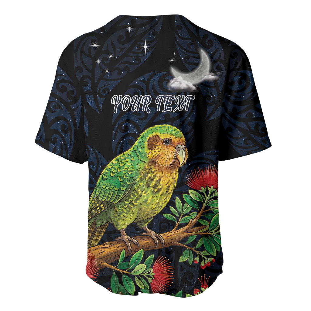 New Zealand Kakapo Matariki Personalised Baseball Jersey Pohutukawa Flower Galaxy Maori Pattern LT22 - Polynesian Pride