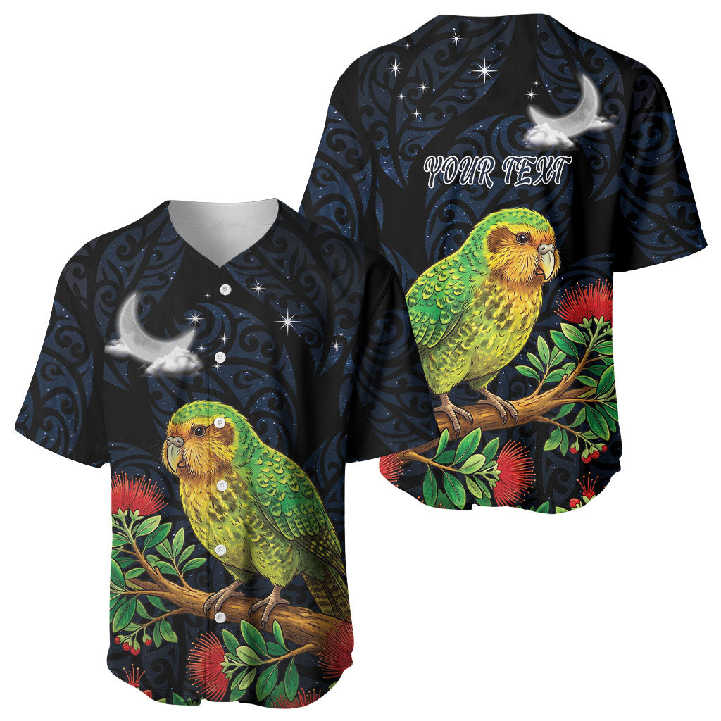 New Zealand Kakapo Matariki Personalised Baseball Jersey Pohutukawa Flower Galaxy Maori Pattern LT22 - Polynesian Pride