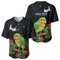 New Zealand Kakapo Matariki Personalised Baseball Jersey Pohutukawa Flower Galaxy Maori Pattern LT22 - Polynesian Pride