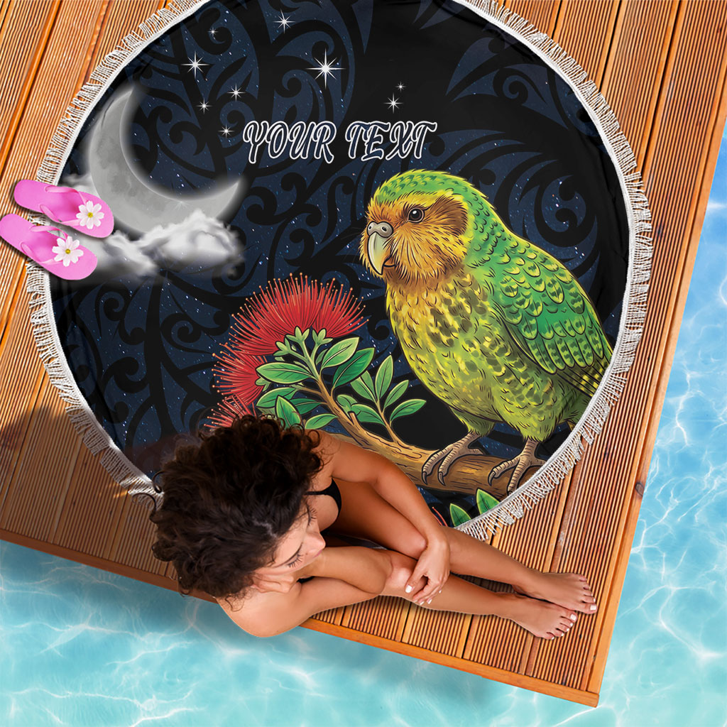 New Zealand Kakapo Matariki Personalised Beach Blanket Pohutukawa Flower Galaxy Maori Pattern