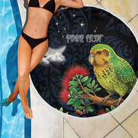 New Zealand Kakapo Matariki Personalised Beach Blanket Pohutukawa Flower Galaxy Maori Pattern