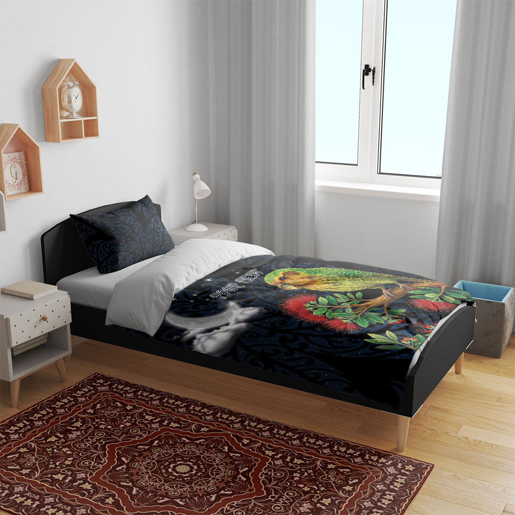 New Zealand Kakapo Matariki Personalised Bedding Set Pohutukawa Flower Galaxy Maori Pattern LT22 - Polynesian Pride