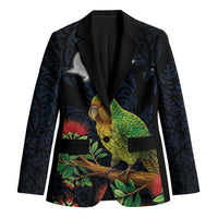 New Zealand Kakapo Matariki Personalised Blazer Pohutukawa Flower Galaxy Maori Pattern LT22 Unisex Black - Polynesian Pride