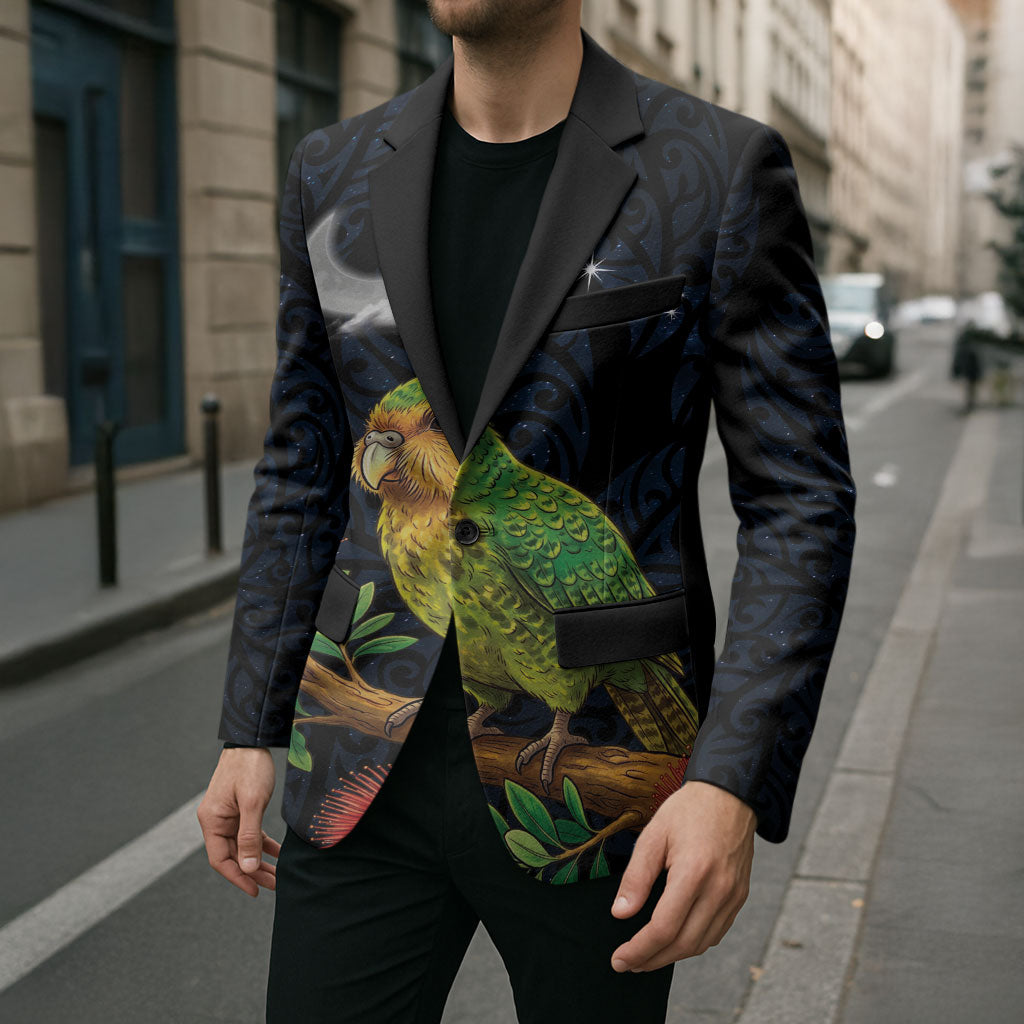 New Zealand Kakapo Matariki Personalised Blazer Pohutukawa Flower Galaxy Maori Pattern LT22 - Polynesian Pride