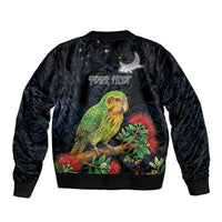 New Zealand Kakapo Matariki Personalised Bomber Jacket Pohutukawa Flower Galaxy Maori Pattern LT22 - Polynesian Pride