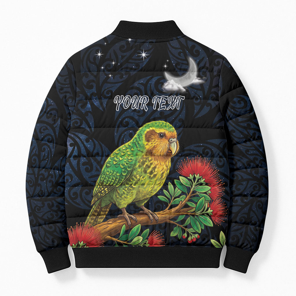New Zealand Kakapo Matariki Personalised Bomber Puffer Jacket Pohutukawa Flower Galaxy Maori Pattern LT22 - Polynesian Pride