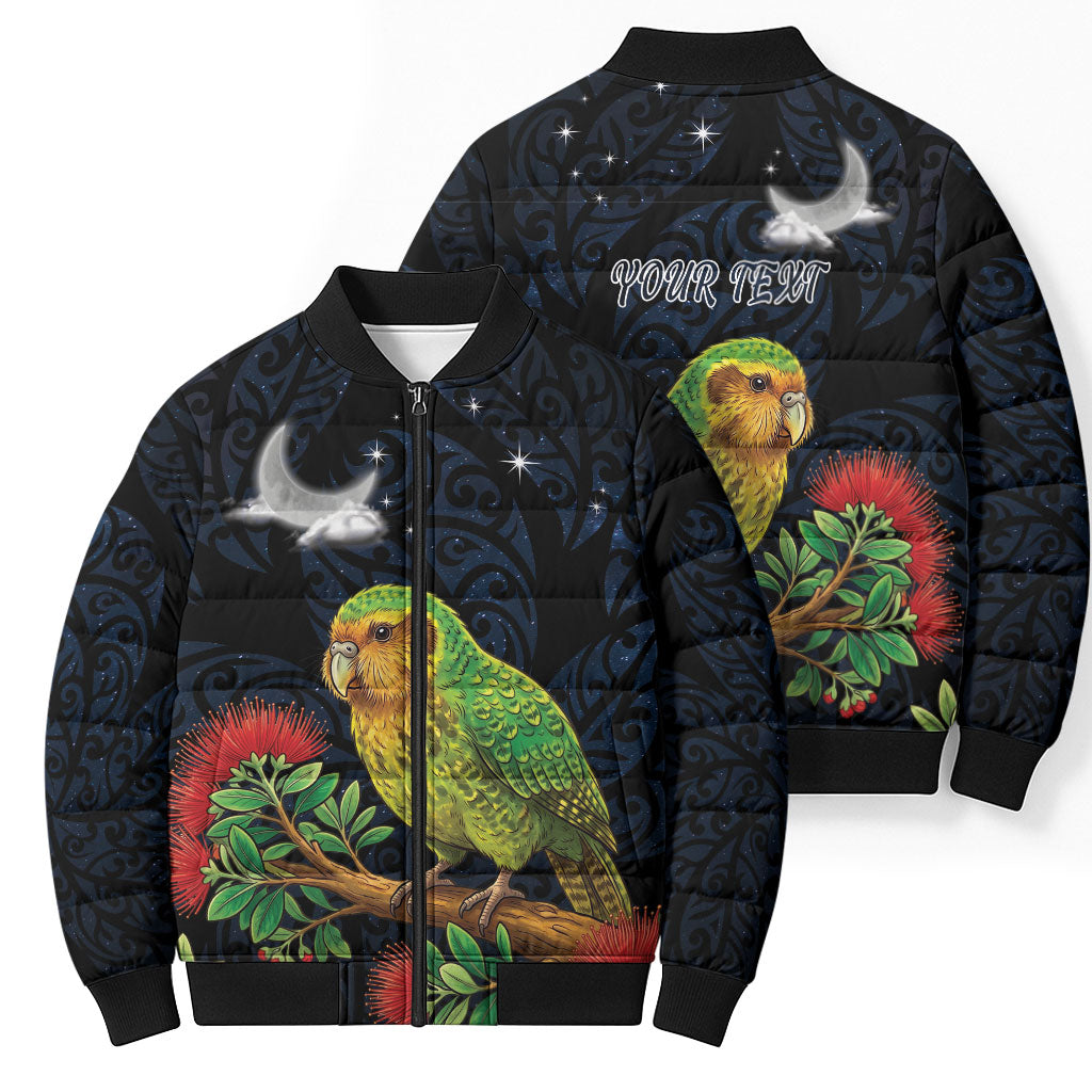 New Zealand Kakapo Matariki Personalised Bomber Puffer Jacket Pohutukawa Flower Galaxy Maori Pattern LT22 - Polynesian Pride