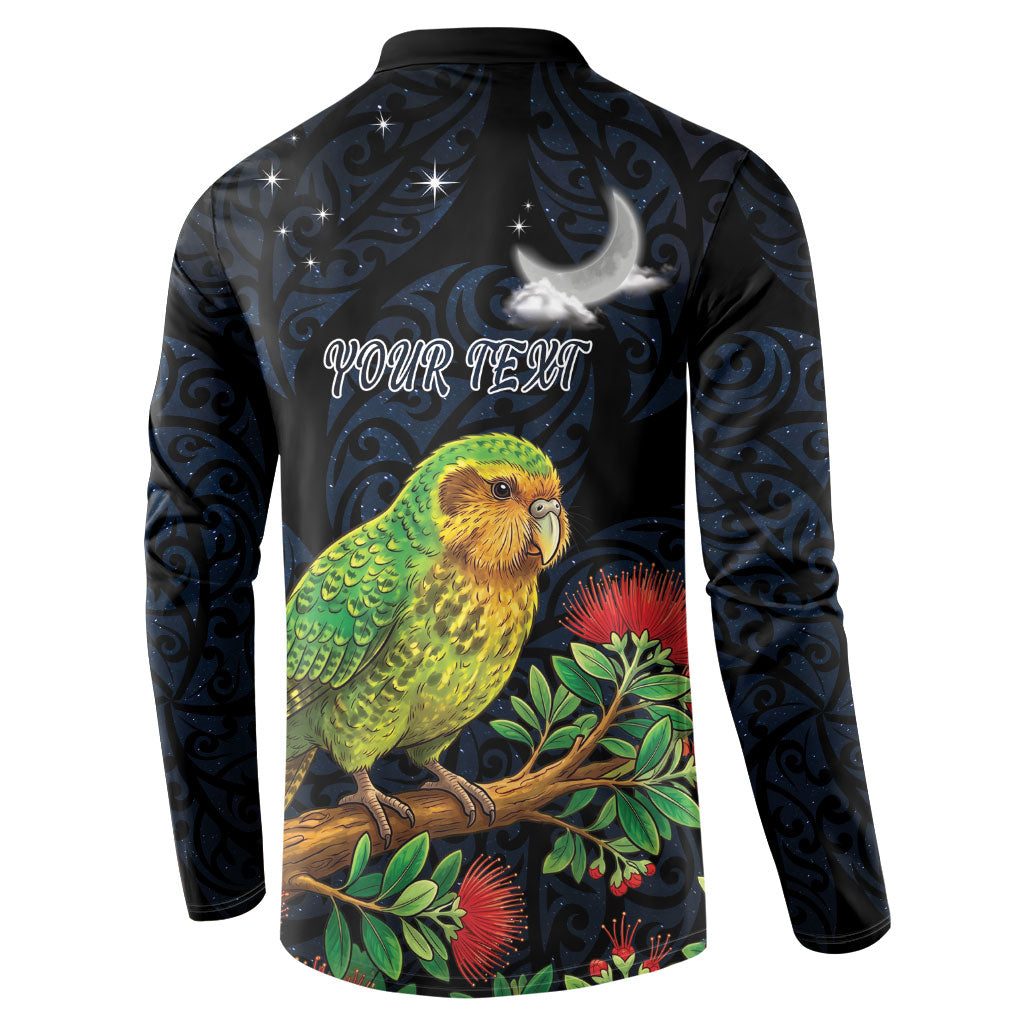 New Zealand Kakapo Matariki Personalised Button Sweatshirt Pohutukawa Flower Galaxy Maori Pattern LT22 - Polynesian Pride