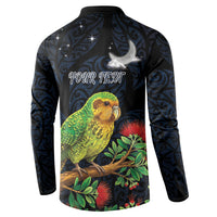 New Zealand Kakapo Matariki Personalised Button Sweatshirt Pohutukawa Flower Galaxy Maori Pattern LT22 - Polynesian Pride