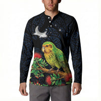 New Zealand Kakapo Matariki Personalised Button Sweatshirt Pohutukawa Flower Galaxy Maori Pattern LT22 - Polynesian Pride