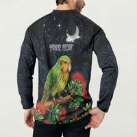 New Zealand Kakapo Matariki Personalised Button Sweatshirt Pohutukawa Flower Galaxy Maori Pattern LT22 - Polynesian Pride