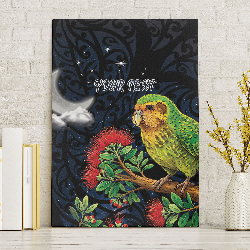 New Zealand Kakapo Matariki Personalised Canvas Wall Art Pohutukawa Flower Galaxy Maori Pattern LT22 Without Frame Black - Polynesian Pride