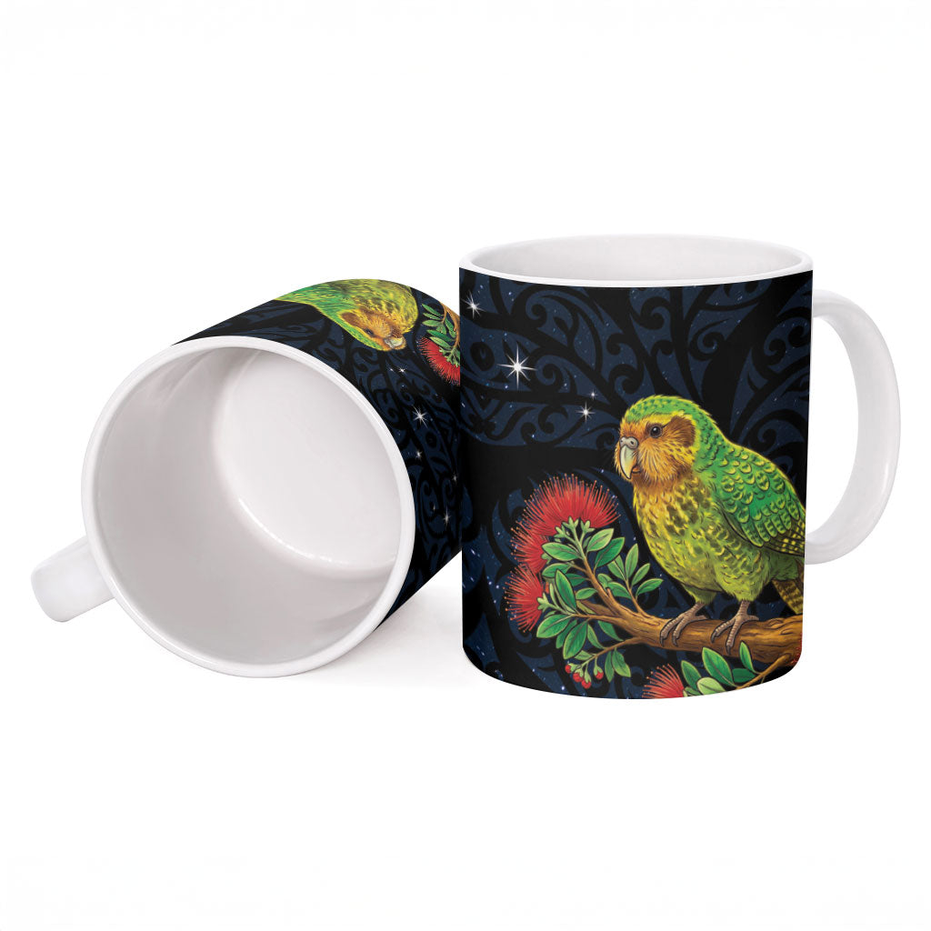 New Zealand Kakapo Matariki Personalised Ceramic Mug Pohutukawa Flower Galaxy Maori Pattern LT22 - Polynesian Pride