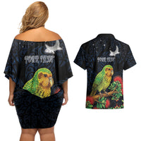New Zealand Kakapo Matariki Personalised Couples Matching Off Shoulder Short Dress and Hawaiian Shirt Pohutukawa Flower Galaxy Maori Pattern