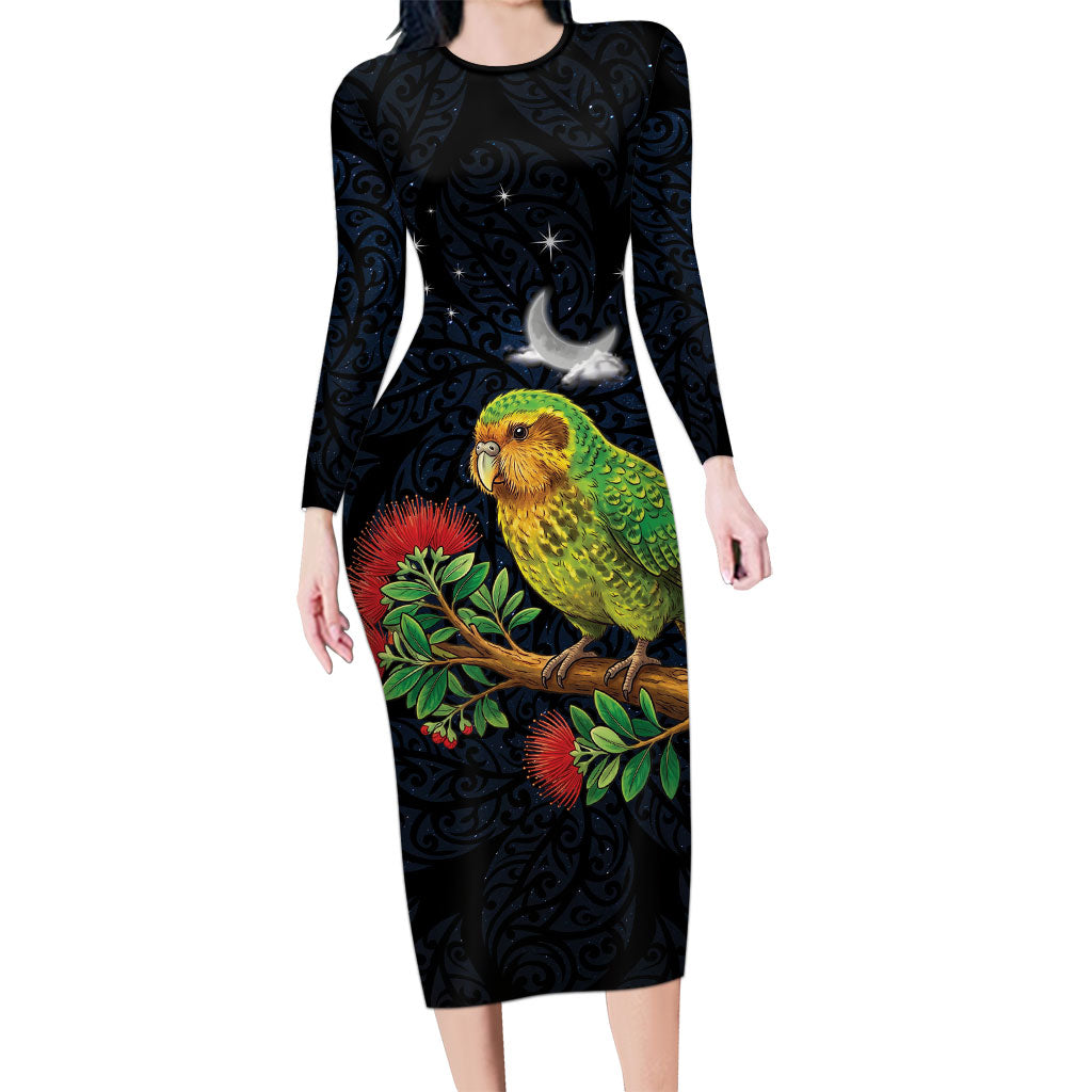 New Zealand Kakapo Matariki Personalised Family Matching Long Sleeve Bodycon Dress and Hawaiian Shirt Pohutukawa Flower Galaxy Maori Pattern