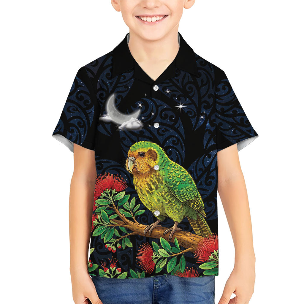 New Zealand Kakapo Matariki Personalised Family Matching Long Sleeve Bodycon Dress and Hawaiian Shirt Pohutukawa Flower Galaxy Maori Pattern