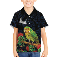 New Zealand Kakapo Matariki Personalised Family Matching Off Shoulder Short Dress and Hawaiian Shirt Pohutukawa Flower Galaxy Maori Pattern