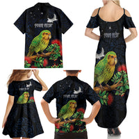 New Zealand Kakapo Matariki Personalised Family Matching Summer Maxi Dress and Hawaiian Shirt Pohutukawa Flower Galaxy Maori Pattern