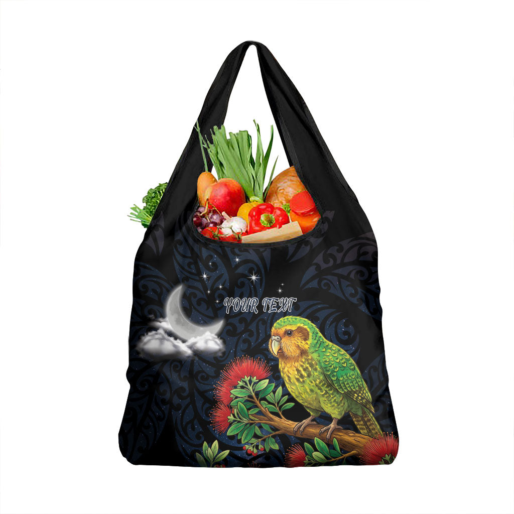 New Zealand Kakapo Matariki Personalised Grocery Bag Pohutukawa Flower Galaxy Maori Pattern LT22 1-pack One Size Black - Polynesian Pride