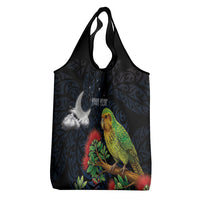 New Zealand Kakapo Matariki Personalised Grocery Bag Pohutukawa Flower Galaxy Maori Pattern LT22 - Polynesian Pride