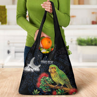 New Zealand Kakapo Matariki Personalised Grocery Bag Pohutukawa Flower Galaxy Maori Pattern LT22 - Polynesian Pride