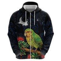 New Zealand Kakapo Matariki Personalised Hoodie Pohutukawa Flower Galaxy Maori Pattern LT22 - Polynesian Pride