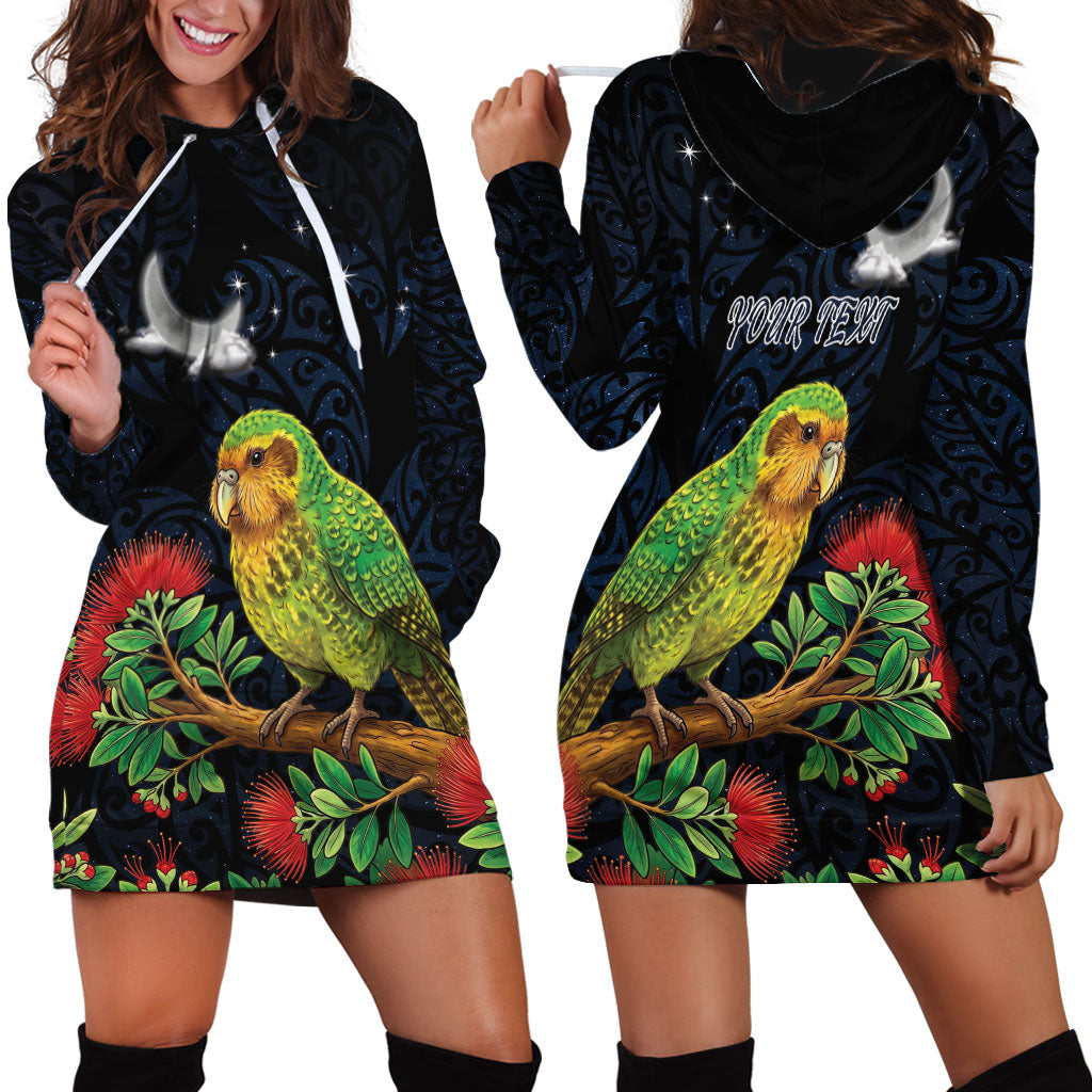 New Zealand Kakapo Matariki Personalised Hoodie Dress Pohutukawa Flower Galaxy Maori Pattern