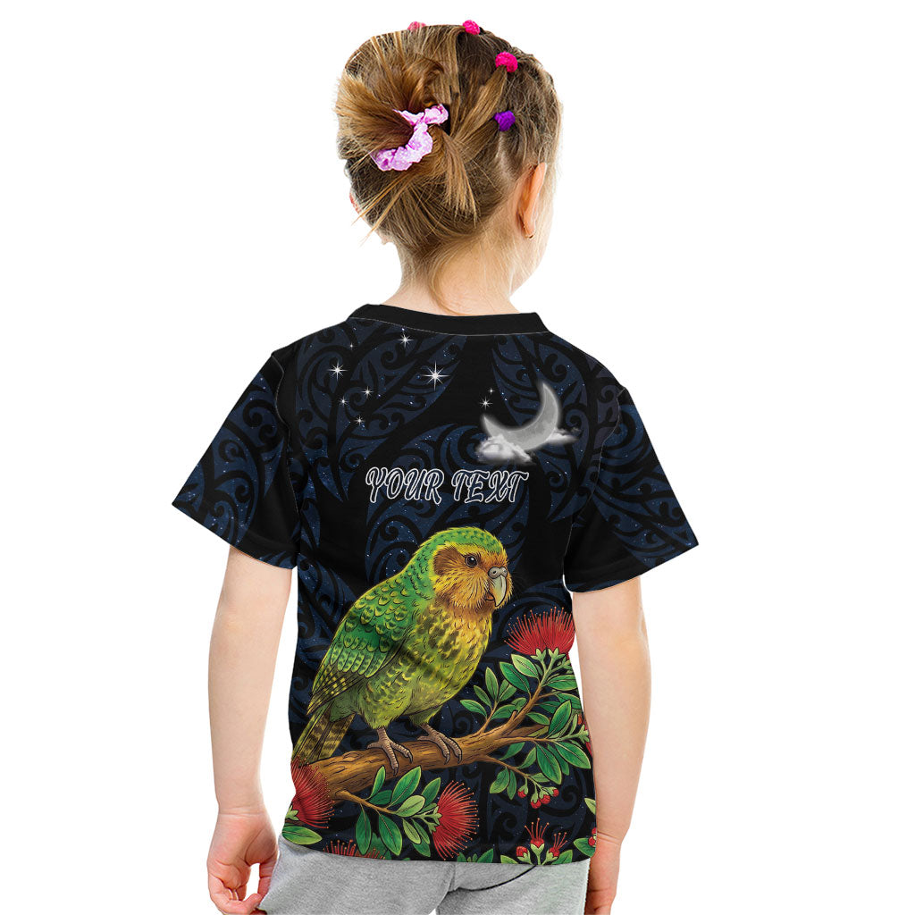 New Zealand Kakapo Matariki Personalised Kid T Shirt Pohutukawa Flower Galaxy Maori Pattern LT22 - Polynesian Pride