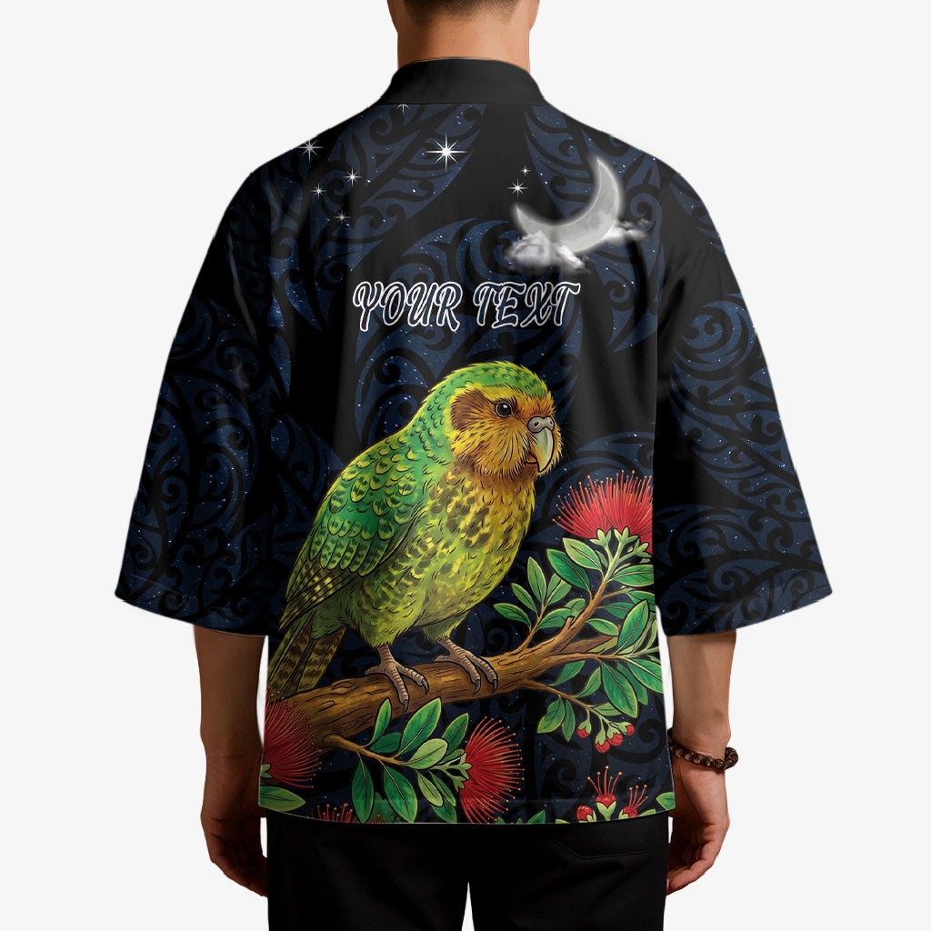 New Zealand Kakapo Matariki Personalised Kimono Pohutukawa Flower Galaxy Maori Pattern LT22 - Polynesian Pride