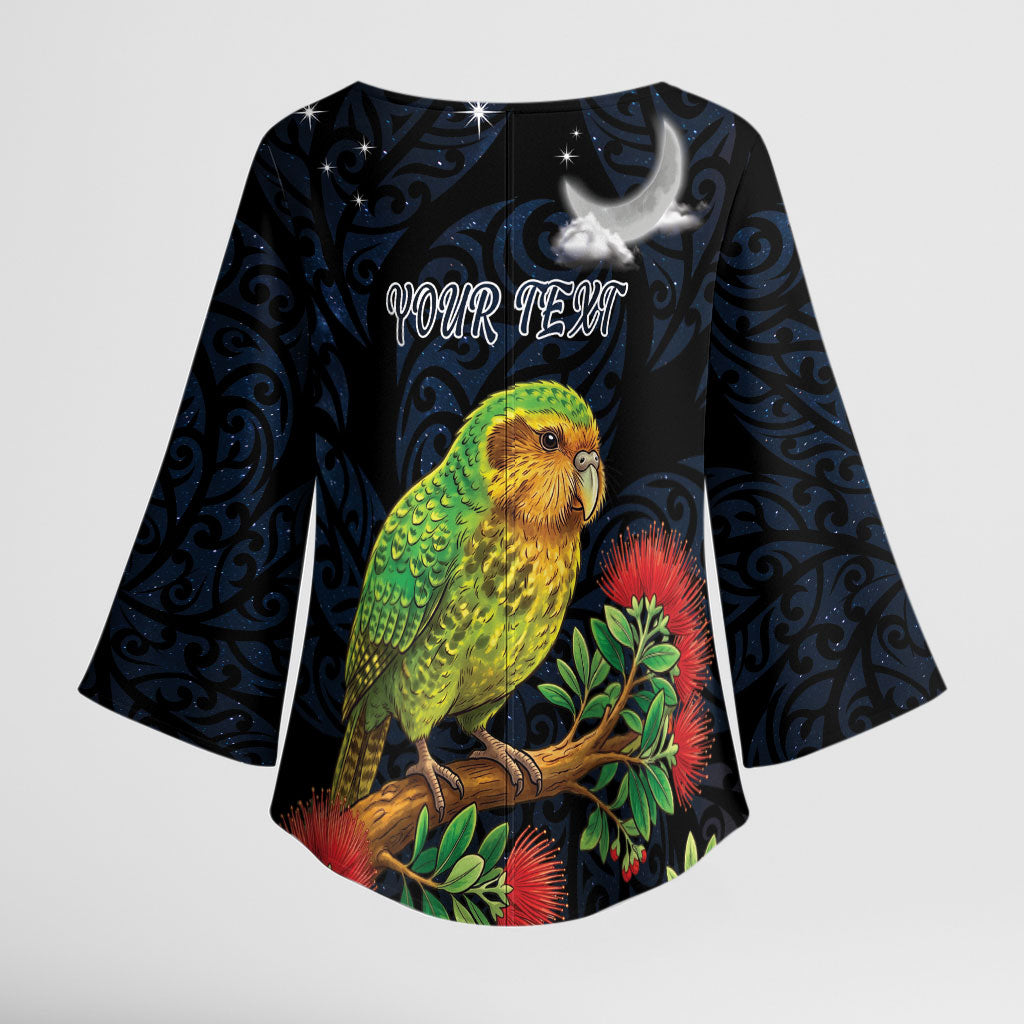 New Zealand Kakapo Matariki Personalised Kimono Sleeve Blouse Pohutukawa Flower Galaxy Maori Pattern LT22 - Polynesian Pride