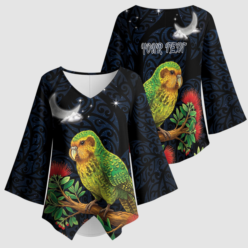 New Zealand Kakapo Matariki Personalised Kimono Sleeve Blouse Pohutukawa Flower Galaxy Maori Pattern LT22 - Polynesian Pride