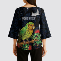 New Zealand Kakapo Matariki Personalised Kimono Sleeve Blouse Pohutukawa Flower Galaxy Maori Pattern LT22 - Polynesian Pride