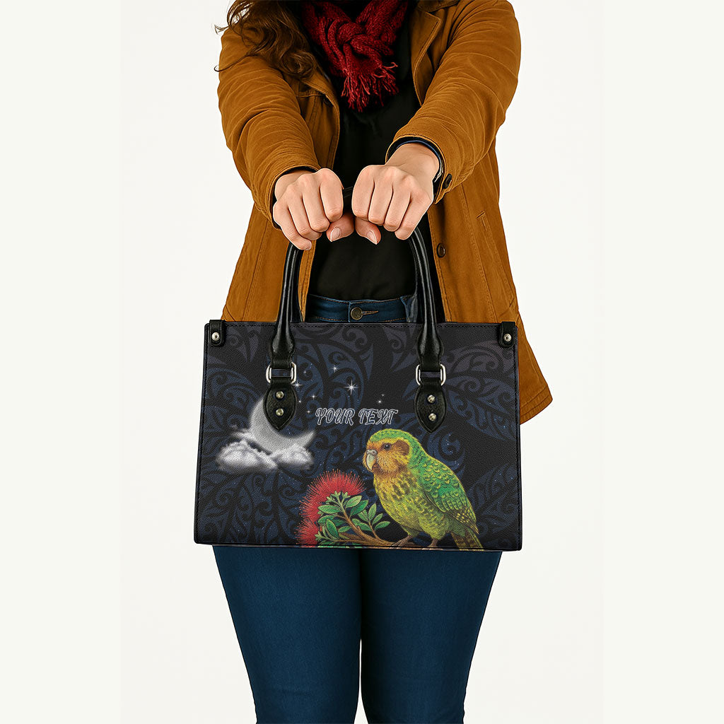 New Zealand Kakapo Matariki Personalised Leather Bag Pohutukawa Flower Galaxy Maori Pattern LT22 - Polynesian Pride