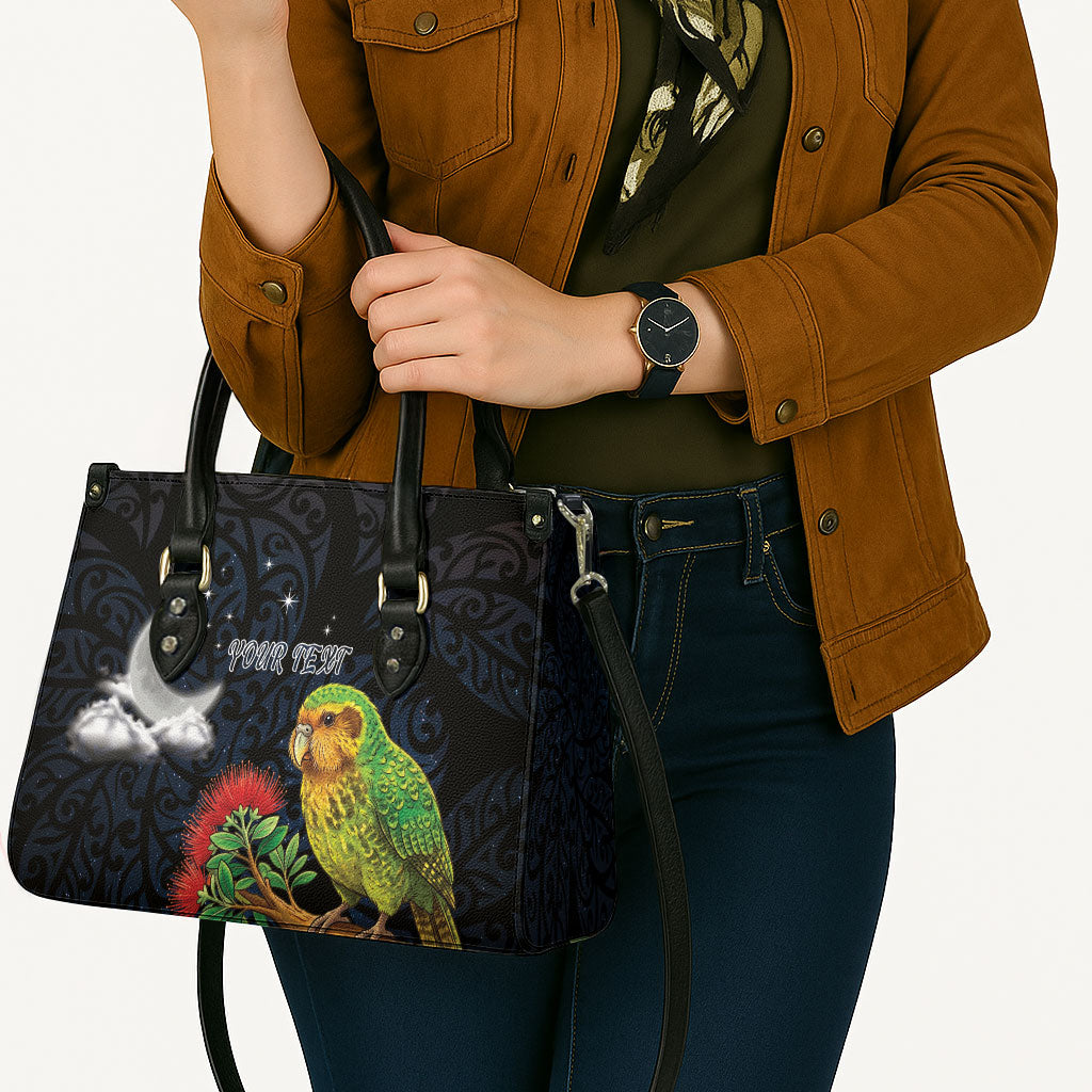 New Zealand Kakapo Matariki Personalised Leather Bag Pohutukawa Flower Galaxy Maori Pattern LT22 - Polynesian Pride