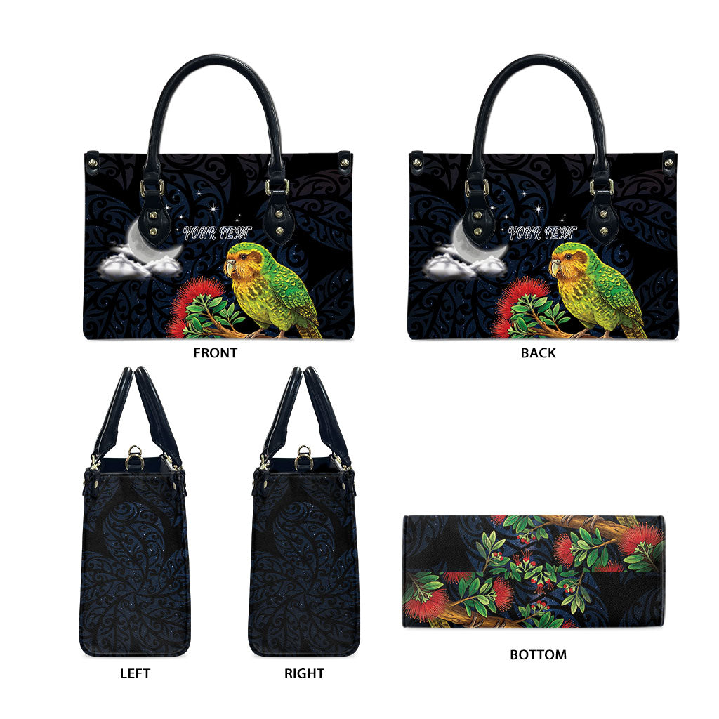 New Zealand Kakapo Matariki Personalised Leather Bag Pohutukawa Flower Galaxy Maori Pattern LT22 - Polynesian Pride