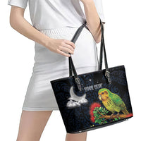 New Zealand Kakapo Matariki Personalised Leather Tote Bag Pohutukawa Flower Galaxy Maori Pattern