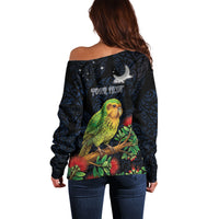 New Zealand Kakapo Matariki Personalised Off Shoulder Sweater Pohutukawa Flower Galaxy Maori Pattern LT22 - Polynesian Pride