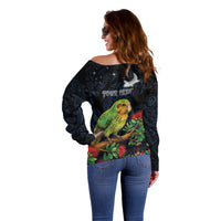 New Zealand Kakapo Matariki Personalised Off Shoulder Sweater Pohutukawa Flower Galaxy Maori Pattern LT22 - Polynesian Pride