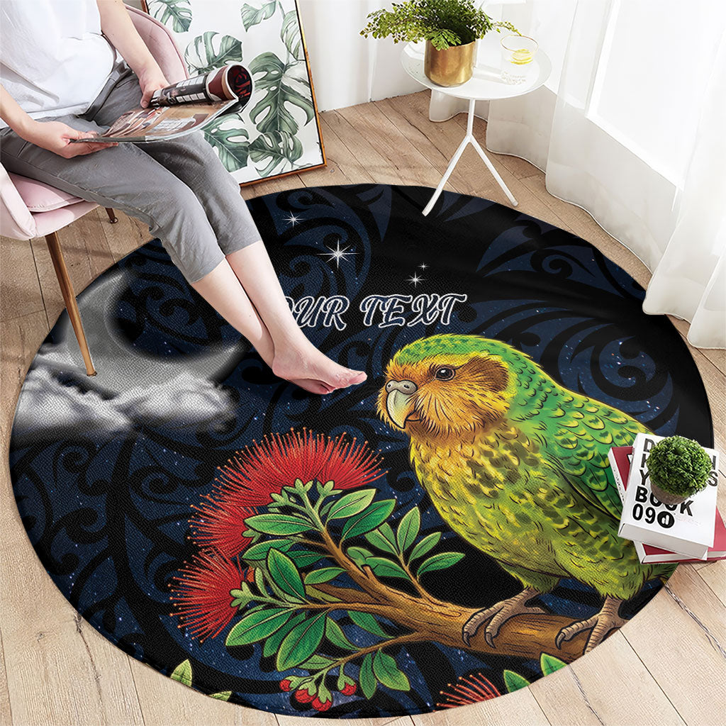 New Zealand Kakapo Matariki Personalised Round Carpet Pohutukawa Flower Galaxy Maori Pattern LT22 - Polynesian Pride