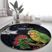 New Zealand Kakapo Matariki Personalised Round Carpet Pohutukawa Flower Galaxy Maori Pattern LT22 - Polynesian Pride