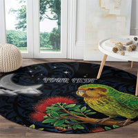 New Zealand Kakapo Matariki Personalised Round Carpet Pohutukawa Flower Galaxy Maori Pattern LT22 - Polynesian Pride
