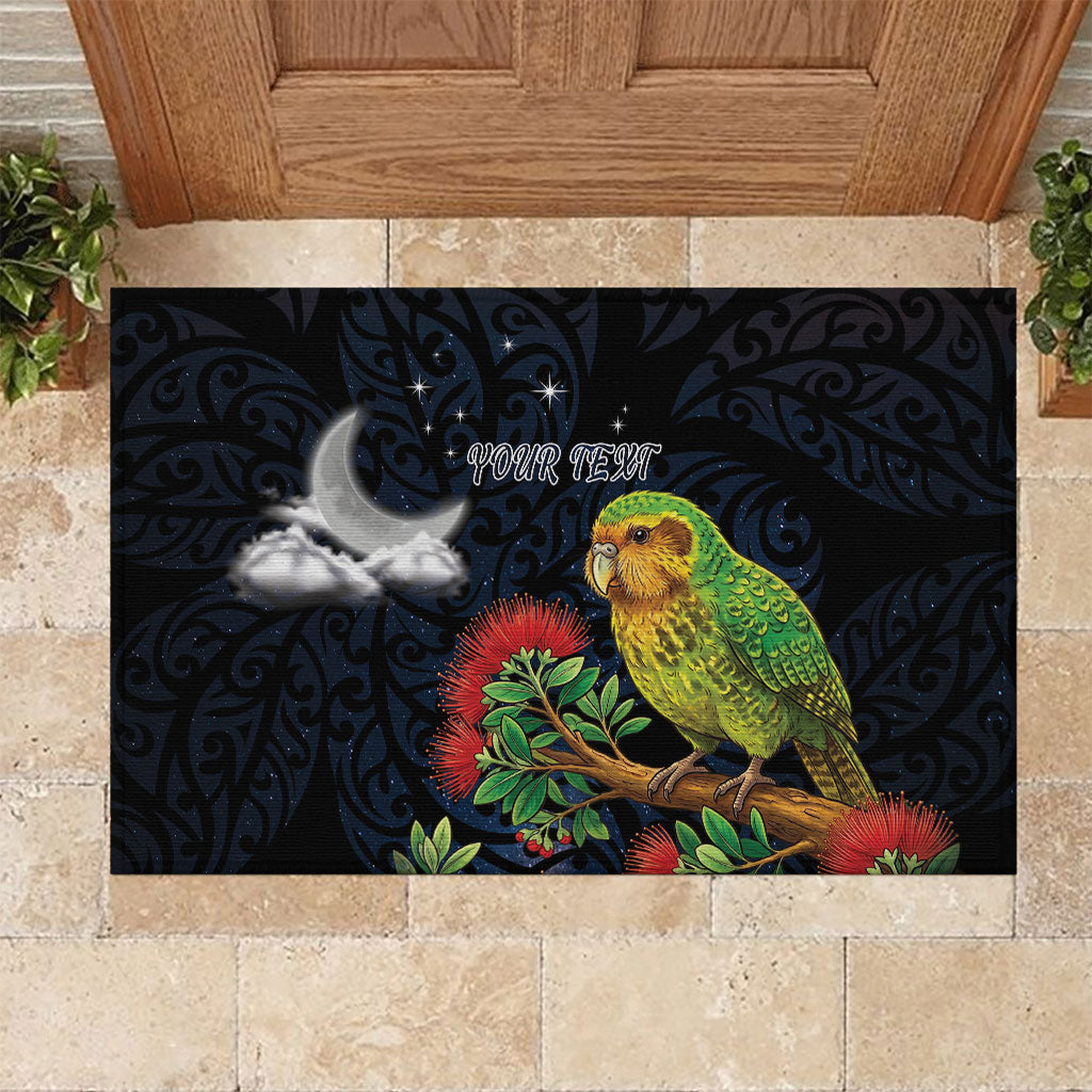 New Zealand Kakapo Matariki Personalised Rubber Doormat Pohutukawa Flower Galaxy Maori Pattern LT22 Black - Polynesian Pride