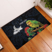 New Zealand Kakapo Matariki Personalised Rubber Doormat Pohutukawa Flower Galaxy Maori Pattern LT22 - Polynesian Pride