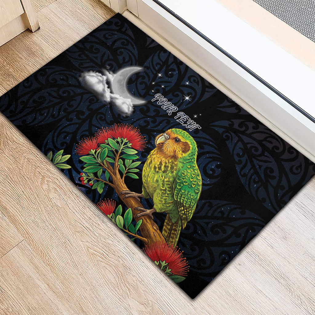 New Zealand Kakapo Matariki Personalised Rubber Doormat Pohutukawa Flower Galaxy Maori Pattern LT22 - Polynesian Pride