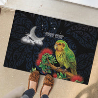 New Zealand Kakapo Matariki Personalised Rubber Doormat Pohutukawa Flower Galaxy Maori Pattern LT22 - Polynesian Pride