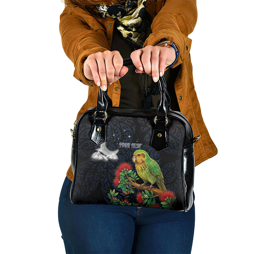 New Zealand Kakapo Matariki Personalised Shoulder Handbag Pohutukawa Flower Galaxy Maori Pattern LT22 One Size Black - Polynesian Pride