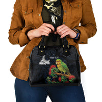 New Zealand Kakapo Matariki Personalised Shoulder Handbag Pohutukawa Flower Galaxy Maori Pattern LT22 - Polynesian Pride