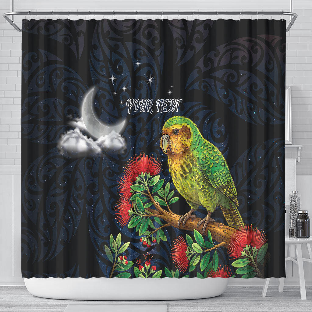 New Zealand Kakapo Matariki Personalised Shower Curtain Pohutukawa Flower Galaxy Maori Pattern LT22 - Polynesian Pride