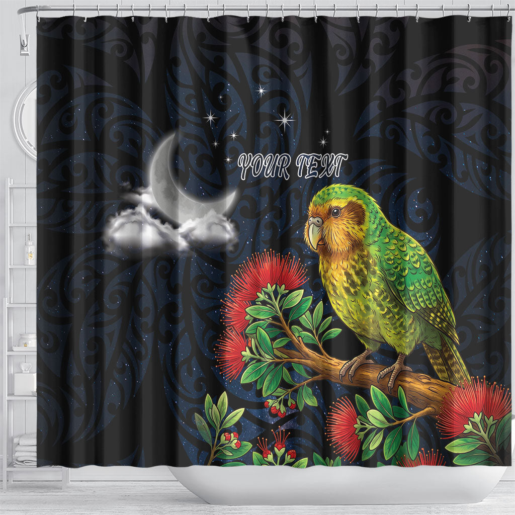 New Zealand Kakapo Matariki Personalised Shower Curtain Pohutukawa Flower Galaxy Maori Pattern LT22 - Polynesian Pride